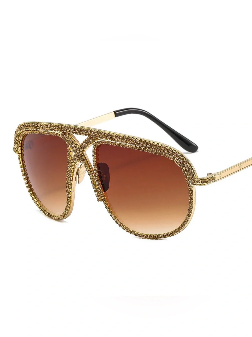 Brown Ladies Glamorous Sunglasses with Rhinestone-Embellished Frame Bowlift